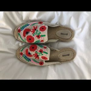 Soludos Espadrilles Mules, Canvas + Embroidered, Size 9